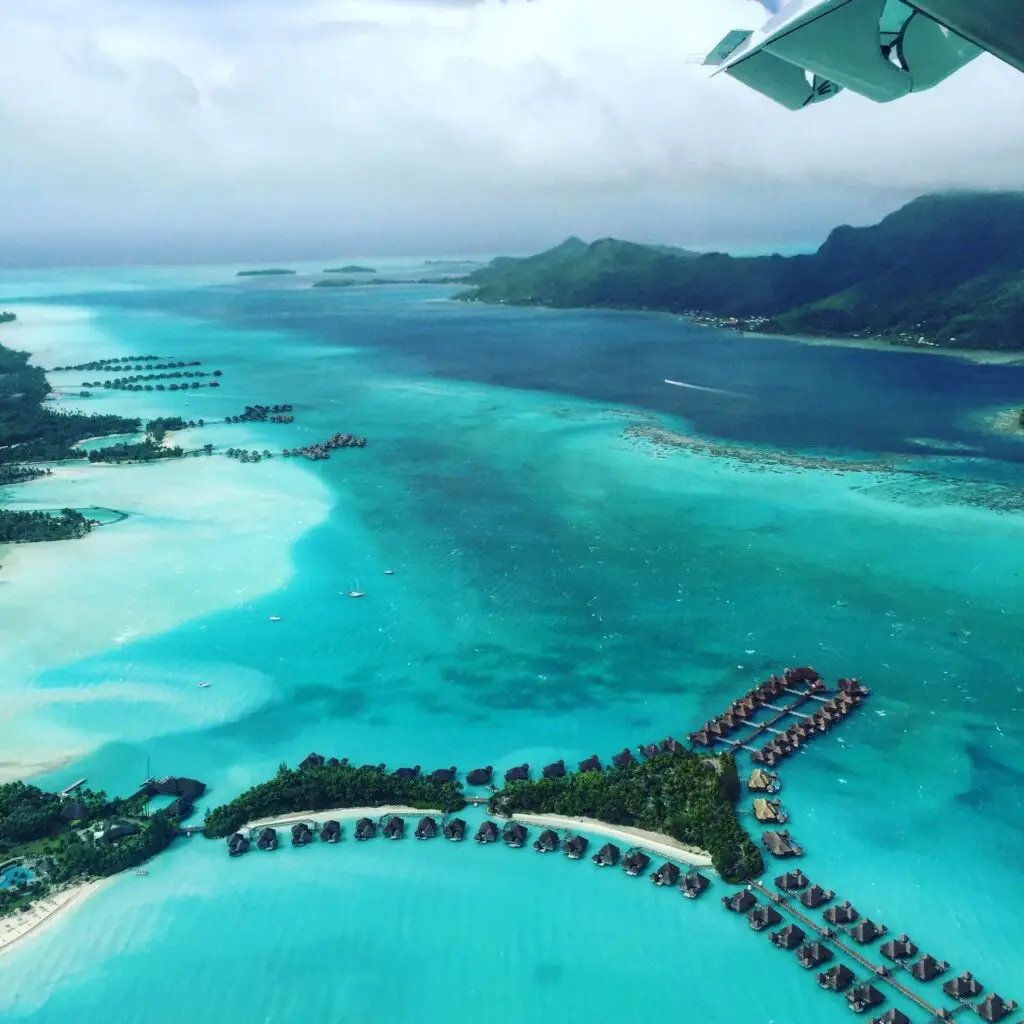 Aerial view of bora bora lagoon