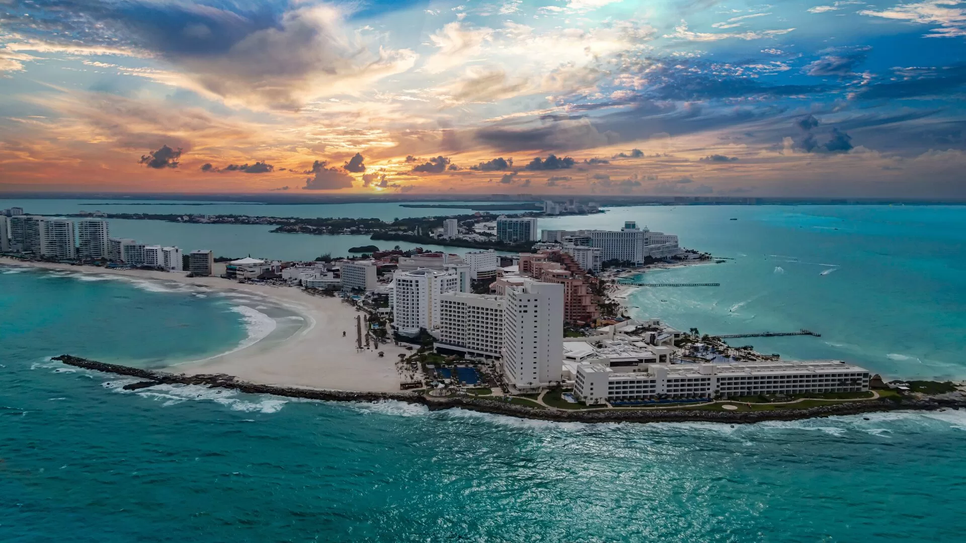 Luxury Winter Family Travel in the Yucatan, Tip of Cancun Sunset