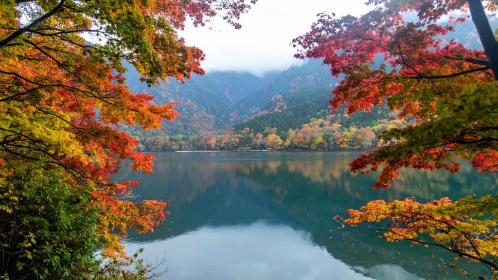 Lake Chuzenji Surrounded by Autumn Colors, Nikko, Japan