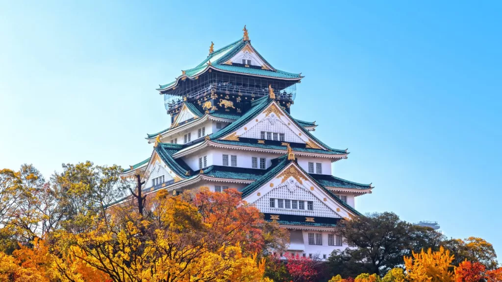 Osaka Castle in Japan with Autumn Leaves